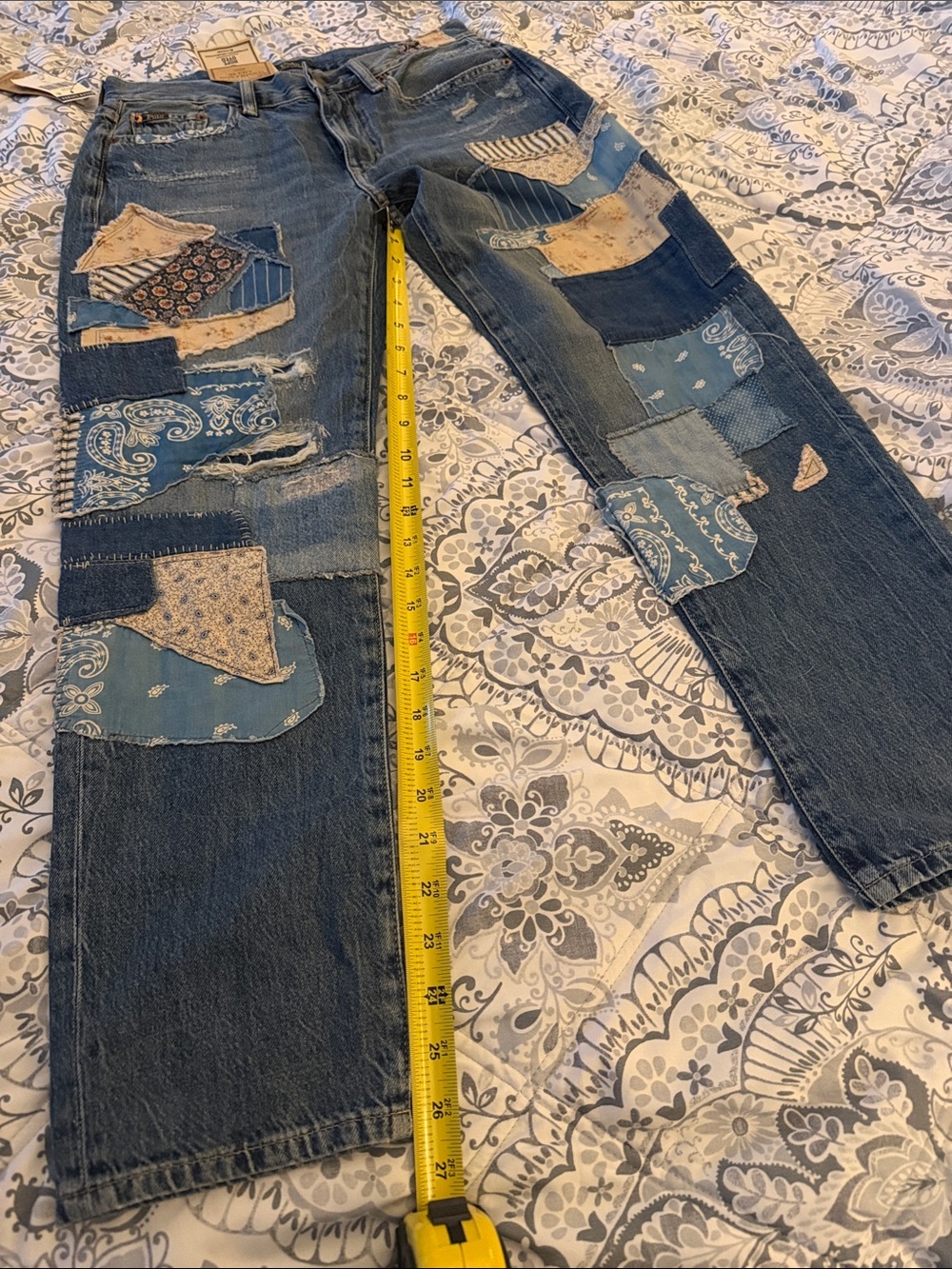 Ralph Lauren Patchwork Boyfriend Jeans in Blue and Cream - Picture 7 of 7